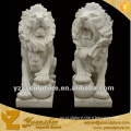 outdoor decoration white marble sitting lions statue with ball